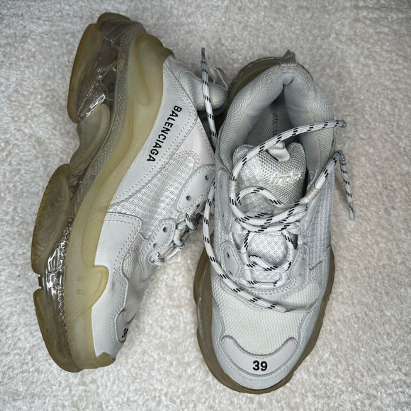 Balenciaga Triple SClear Sole Men's White Leather Mesh Sneakers - Picture 6 of 7